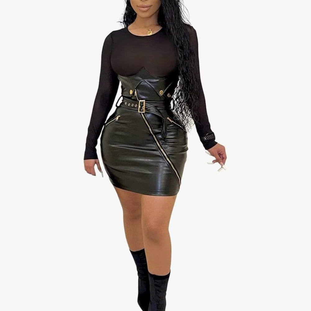 Black Faux Leather Mini Dress